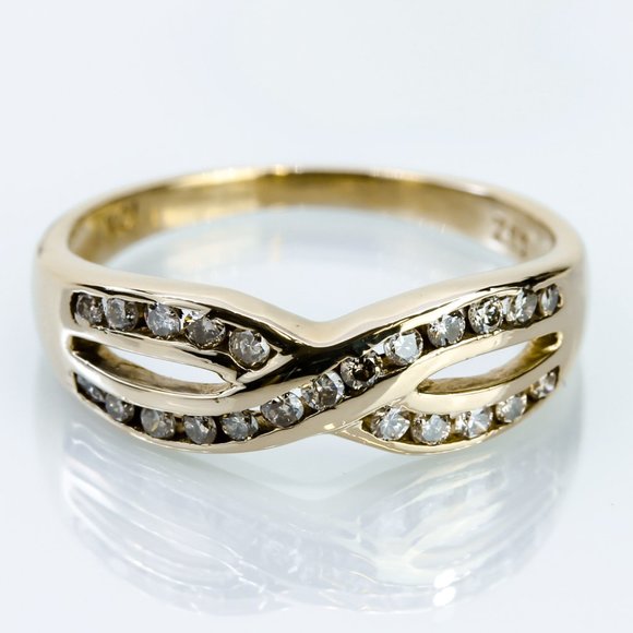 10K Yellow Gold Diamond Crisscross Ring - Picture 1 of 11